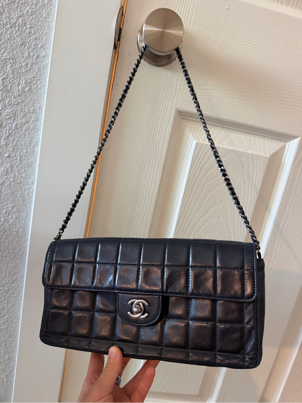 CHANEL East West Chocolate Bar Black Quilted Leather Shoulder Bag